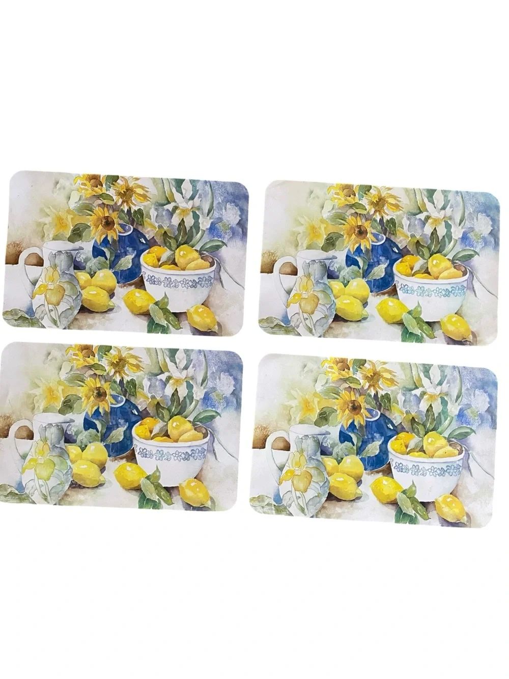 Vintage 90s  Watercolor Sunflower Lemon Table Placemats Country Cottagecore